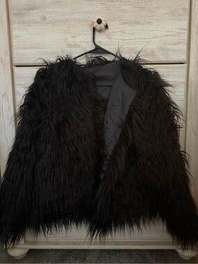 Plush Black Teddy Faux Fur Jacket for Women